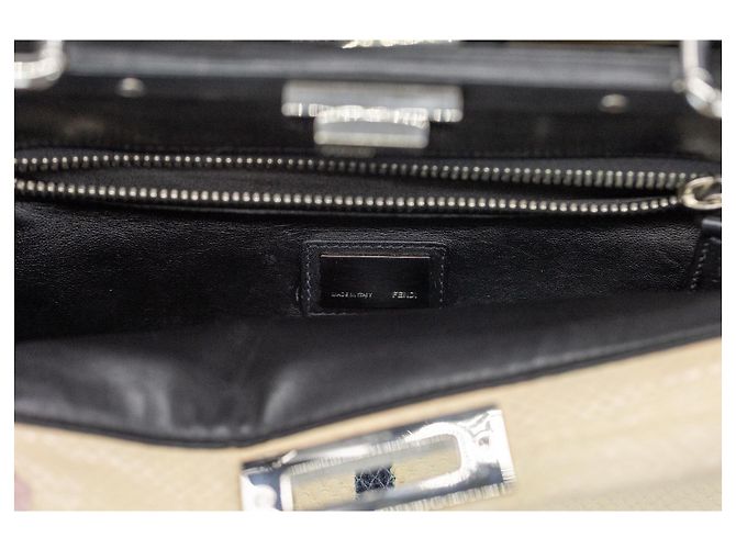 Fendi Peekaboo 34 cm – Pythonleder – Creme/Schwarz – Silberfarbene Hardware – inkl. Schultergurt - Ansicht 11