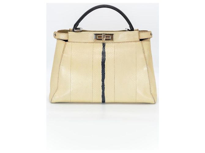 Fendi Peekaboo 34 cm – Pythonleder – Creme/Schwarz – Silberfarbene Hardware – inkl. Schultergurt - Ansicht 5