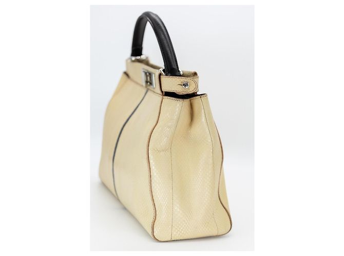 Fendi Peekaboo 34 cm – Pythonleder – Creme/Schwarz – Silberfarbene Hardware – inkl. Schultergurt - Ansicht 7