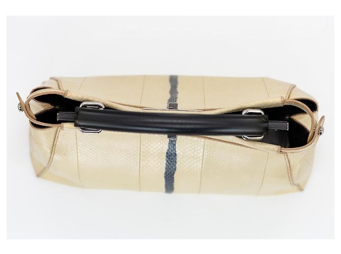 Fendi Peekaboo 34 cm – Pythonleder – Creme/Schwarz – Silberfarbene Hardware – inkl. Schultergurt - Ansicht 8