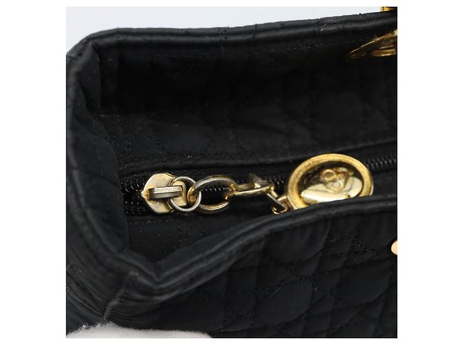 Christian Dior Lady Dior Canage Hand Bag Canvas Black Gold Auth ep14710 - Jerrillo - vista 10
