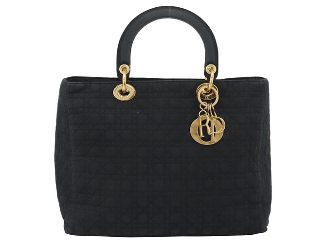 Christian Dior Lady Dior Canage Hand Bag Canvas Black Gold Auth ep14710 - Jerrillo - vista 13