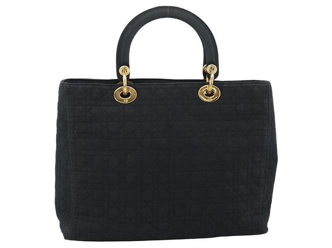 Christian Dior Lady Dior Canage Hand Bag Canvas Black Gold Auth ep14710 - Jerrillo - vista 2