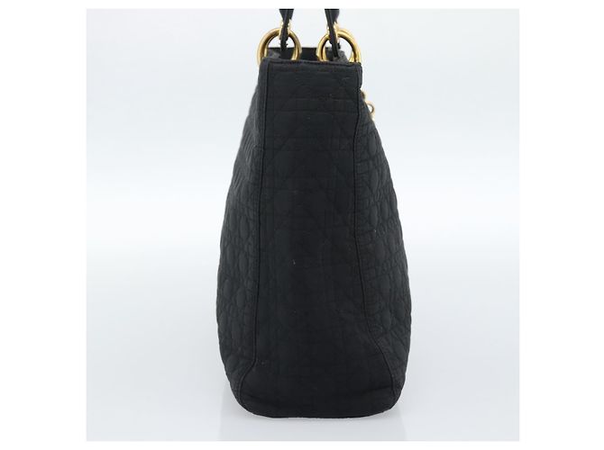 Christian Dior Lady Dior Canage Hand Bag Canvas Black Gold Auth ep14710 - Jerrillo - vista 3