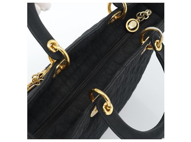 Christian Dior Lady Dior Canage Hand Bag Canvas Black Gold Auth ep14710 - Jerrillo - vista 6