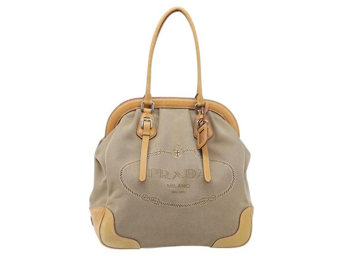 Sac à main PRADA Canvas Beige Silver Auth 206536 - Jerrillo - vue 2