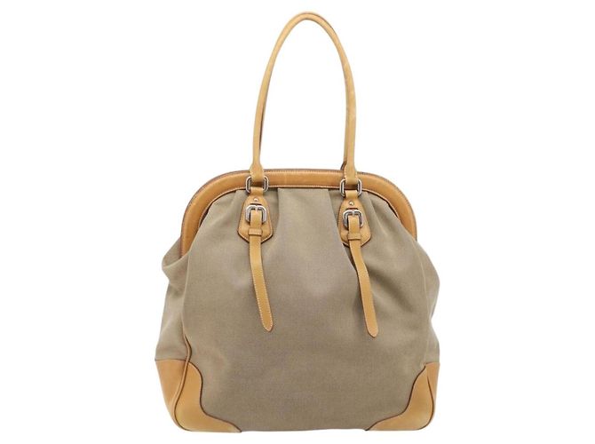 Sac à main PRADA Canvas Beige Silver Auth 206536 - Jerrillo - vue 3
