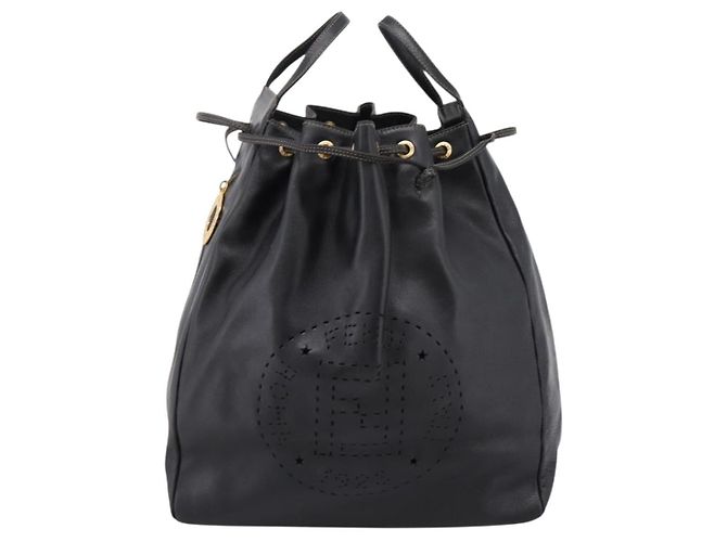 FENDI Hand Bag Leather Black Gold Auth 206838 - Jerrillo - vista 2