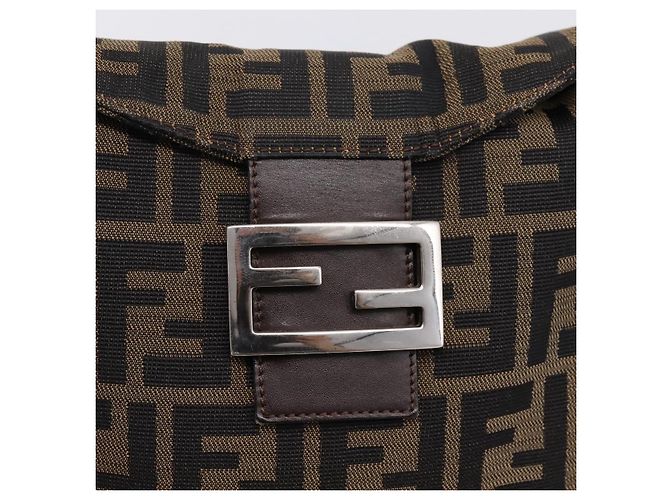 FENDI Zucca Canvas Mamma Baguette Shoulder Bag Brown Black 264260 Auth 208030 - Jerrillo - vista 15