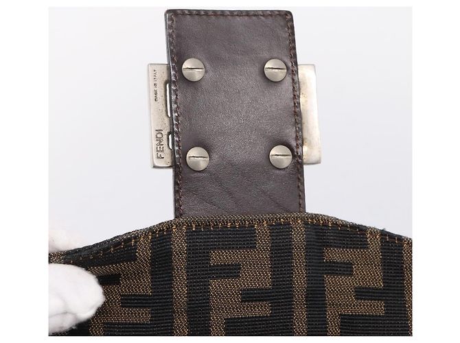 FENDI Zucca Canvas Mamma Baguette Shoulder Bag Brown Black 264260 Auth 208030 - Jerrillo - vista 16