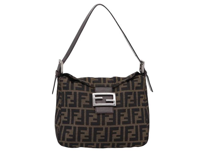 FENDI Zucca Canvas Mamma Baguette Shoulder Bag Brown Black 264260 Auth 208030 - Jerrillo - vista 2