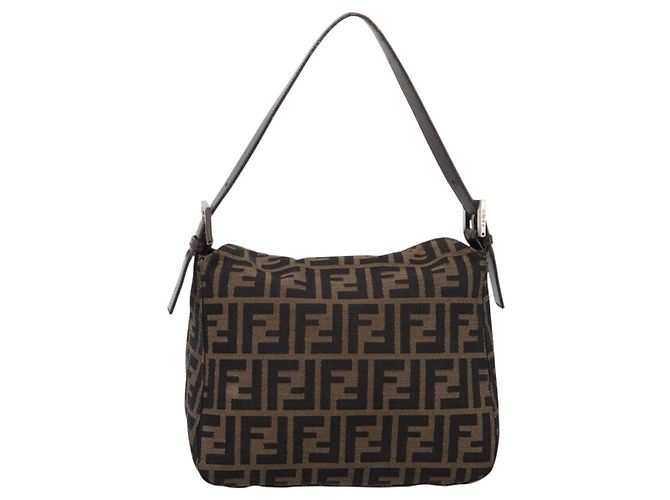 FENDI Zucca Canvas Mamma Baguette Shoulder Bag Brown Black 264260 Auth 208030 - Jerrillo - vista 3