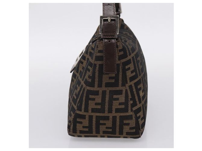 FENDI Zucca Canvas Mamma Baguette Shoulder Bag Brown Black 264260 Auth 208030 - Jerrillo - vista 5