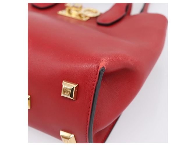 Salvatore Ferragamo Gancini Studio Bag Leather 2way Red Gold Auth 208047A - Jerrillo - vista 12
