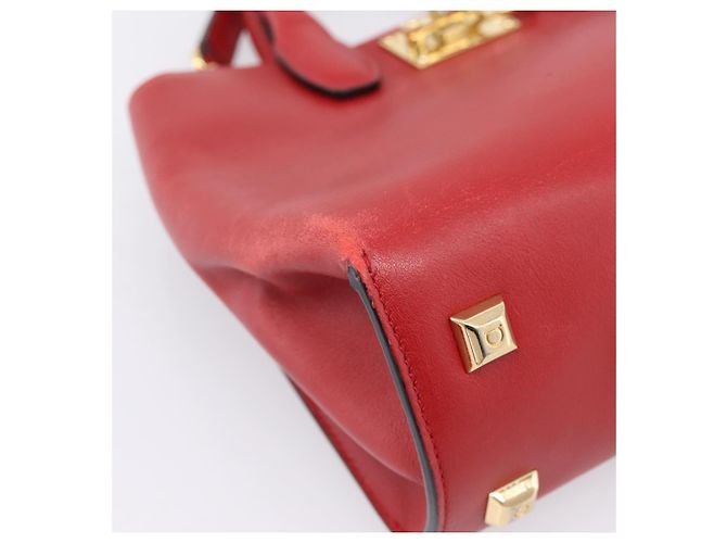 Salvatore Ferragamo Gancini Studio Bag Leather 2way Red Gold Auth 208047A - Jerrillo - vista 13