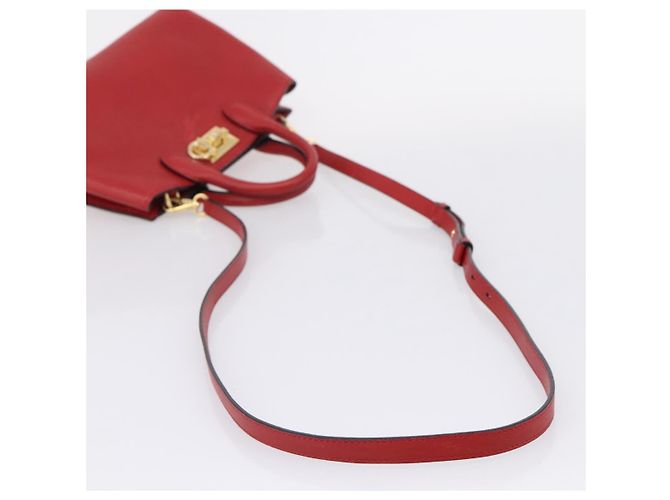 Salvatore Ferragamo Gancini Studio Bag Leather 2way Red Gold Auth 208047A - Jerrillo - vista 9