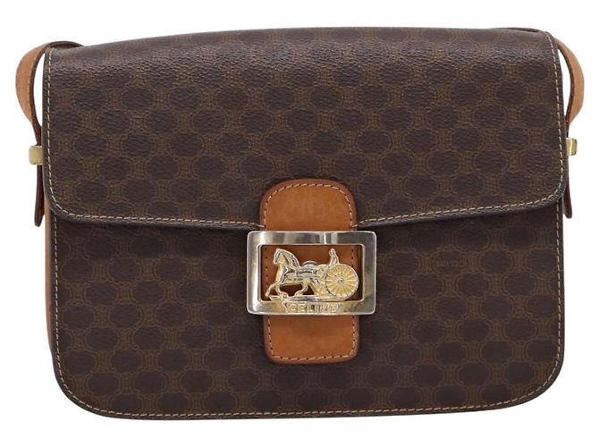 Céline CELINE Macadam Canvas Horse Carriage Bag PVC Leather Brown Gold Auth 208243 - Jerrillo - vista 2