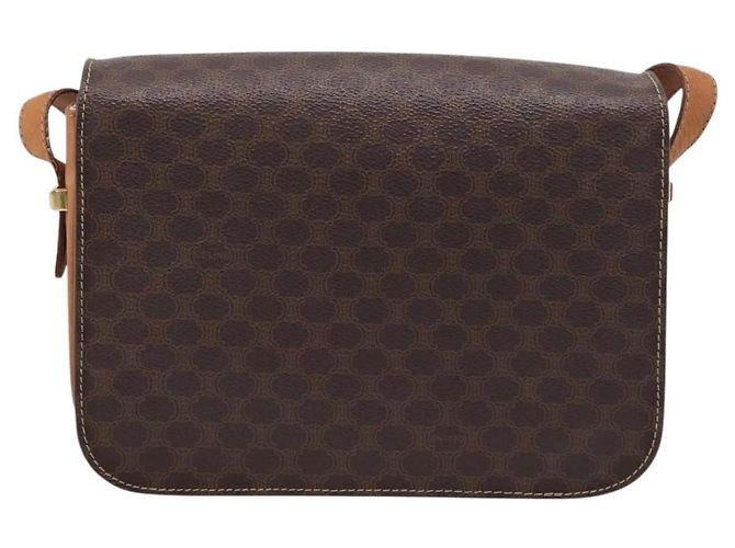 Céline CELINE Macadam Canvas Horse Carriage Bag PVC Leather Brown Gold Auth 208243 - Jerrillo - vista 3
