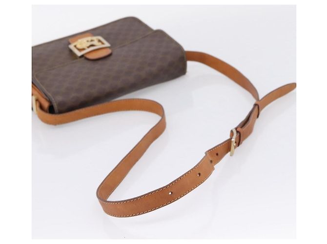 Céline CELINE Macadam Canvas Horse Carriage Bag PVC Leather Brown Gold Auth 208243 - Jerrillo - vista 7