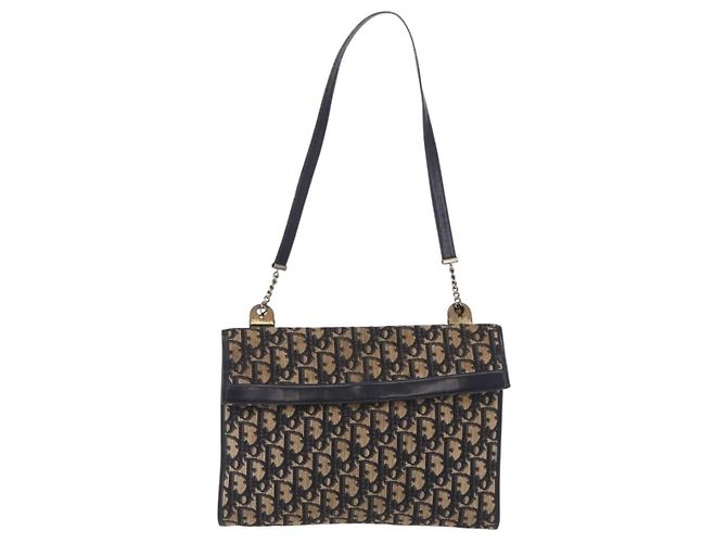 Christian Dior Trotter Canvas Shoulder Bag Navy Gold Auth 208265 - Jerrillo - vista 2