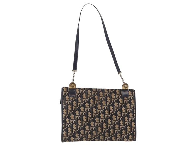 Christian Dior Trotter Canvas Shoulder Bag Navy Gold Auth 208265 - Jerrillo - vista 3