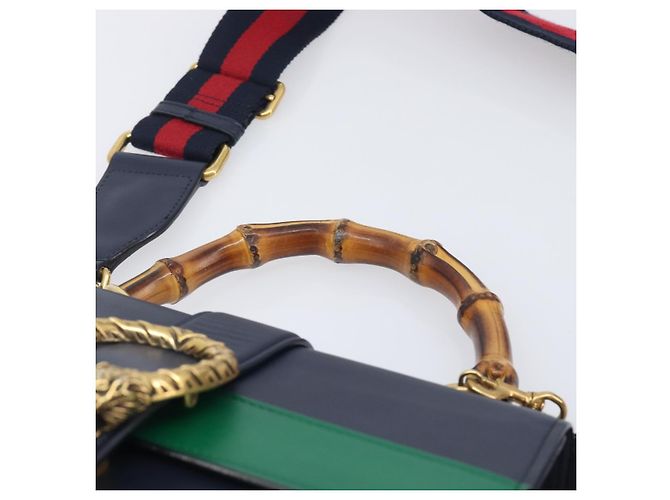 GUCCI Dionysos Bamboo Sherry Line Bag Leather 2way Navy 448075 Auth 208278M - Jerrillo - vista 8