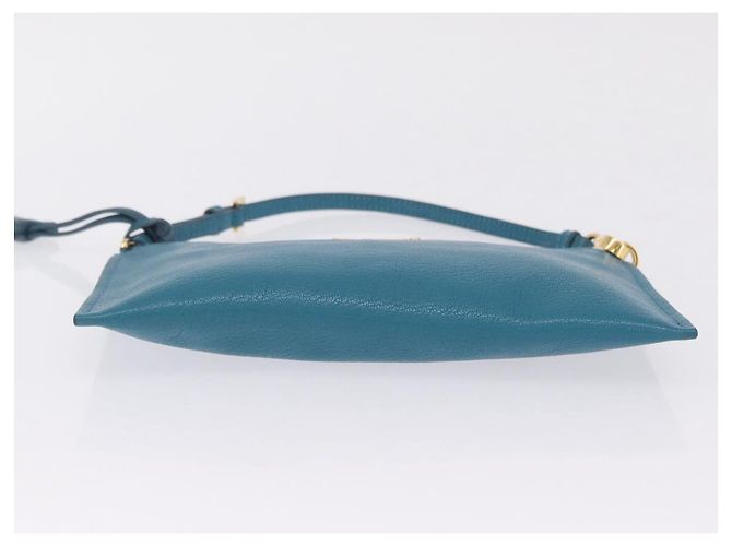 Miu Miu Madras Accessory Pouch Leather Light Blue Gold Auth 208282A - Jerrillo - vista 11