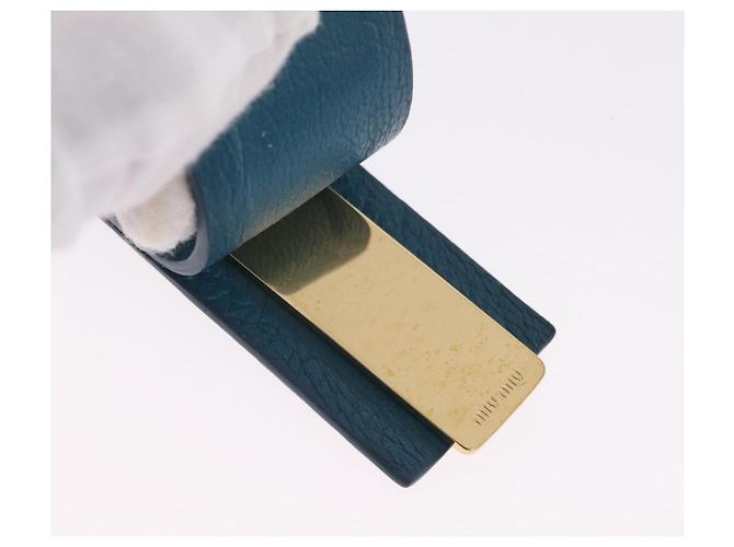 Miu Miu Madras Accessory Pouch Leather Light Blue Gold Auth 208282A - Jerrillo - vista 17