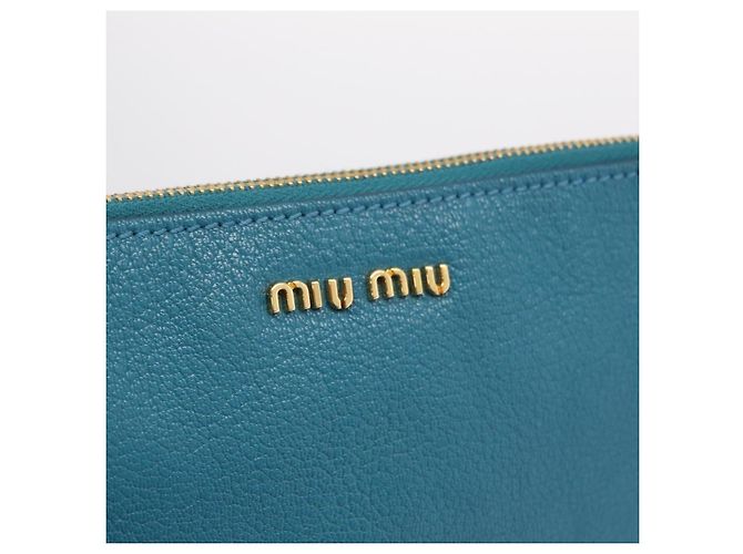 Miu Miu Madras Accessory Pouch Leather Light Blue Gold Auth 208282A - Jerrillo - vista 19