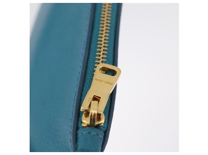 Miu Miu Madras Accessory Pouch Leather Light Blue Gold Auth 208282A - Jerrillo - vista 20