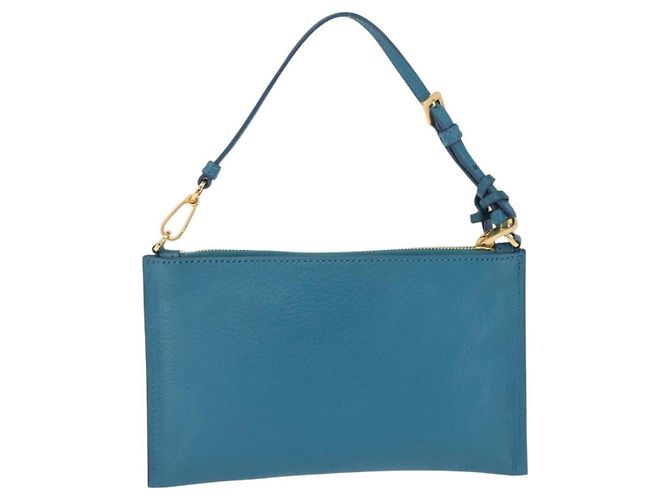 Miu Miu Madras Accessory Pouch Leather Light Blue Gold Auth 208282A - Jerrillo - vista 3