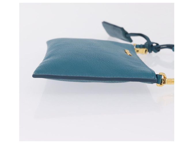 Miu Miu Madras Accessory Pouch Leather Light Blue Gold Auth 208282A - Jerrillo - vista 4