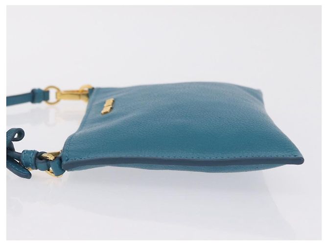 Miu Miu Madras Accessory Pouch Leather Light Blue Gold Auth 208282A - Jerrillo - vista 5