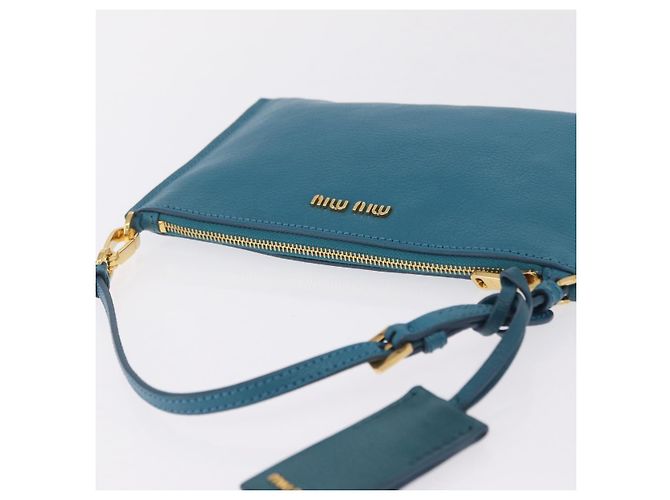 Miu Miu Madras Accessory Pouch Leather Light Blue Gold Auth 208282A - Jerrillo - vista 6