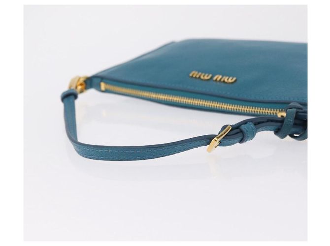 Miu Miu Madras Accessory Pouch Leather Light Blue Gold Auth 208282A - Jerrillo - vista 7