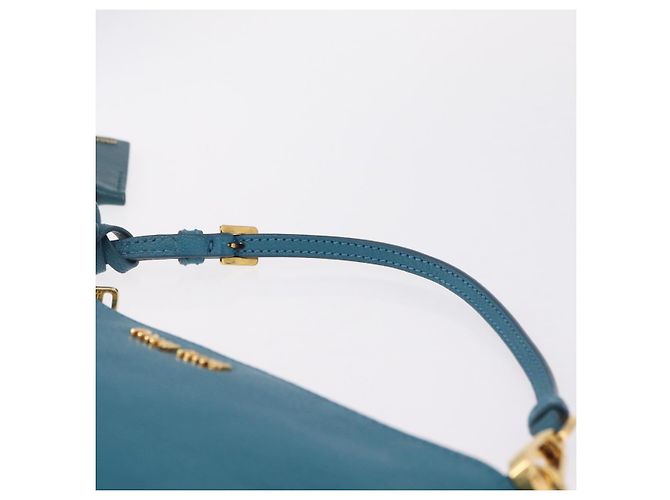 Miu Miu Madras Accessory Pouch Leather Light Blue Gold Auth 208282A - Jerrillo - vista 8