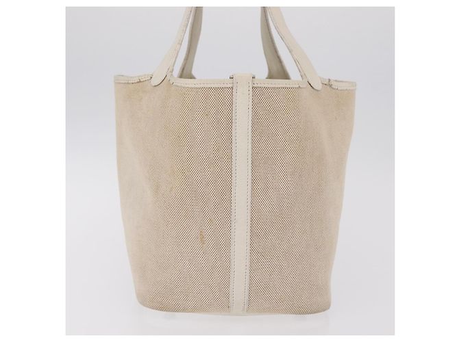 Hermès HERMES Picotan MM Bolsa de Mão Canvas Beige Silver Auth 208376 - Jerrillo - vista 6