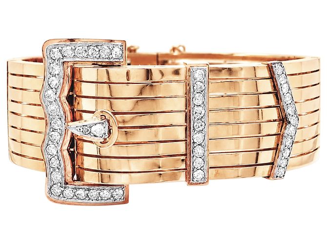Autre Marque Bracciale "Ceinture" oro rosa, platino, diamanti. - vista 2