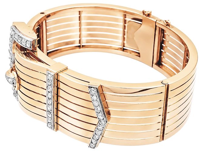 Autre Marque Bracciale "Ceinture" oro rosa, platino, diamanti. - vista 4