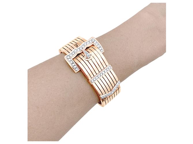 Autre Marque Bracciale "Ceinture" oro rosa, platino, diamanti. - vista 5