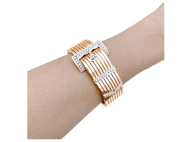 Autre Marque Bracciale "Ceinture" oro rosa, platino, diamanti. - vista 6