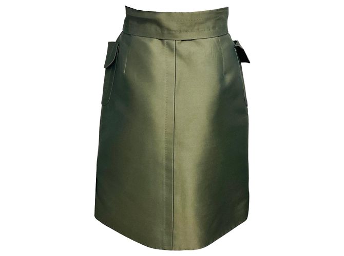 Saia de cetim de seda verde oliva Marc Jacobs com detalhe de laço - vista 3
