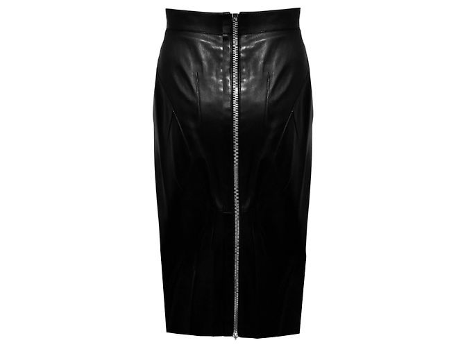 Falda Givenchy de piel de cordero negra con cremallera trasera plateada - vista 3