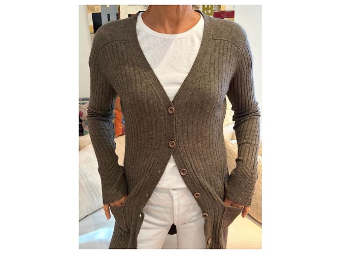 Chloé langer brauner Kaschmir-Rippstrick-Cardigan - Ansicht 2