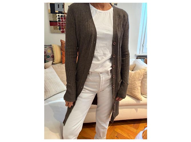 Chloé langer brauner Kaschmir-Rippstrick-Cardigan - Ansicht 3