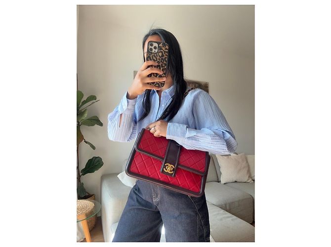 Borsa Chanel in Pelle Trapuntata Rossa e Bordeaux - vista 13