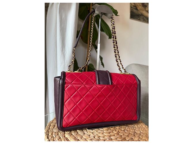 Borsa Chanel in Pelle Trapuntata Rossa e Bordeaux - vista 6