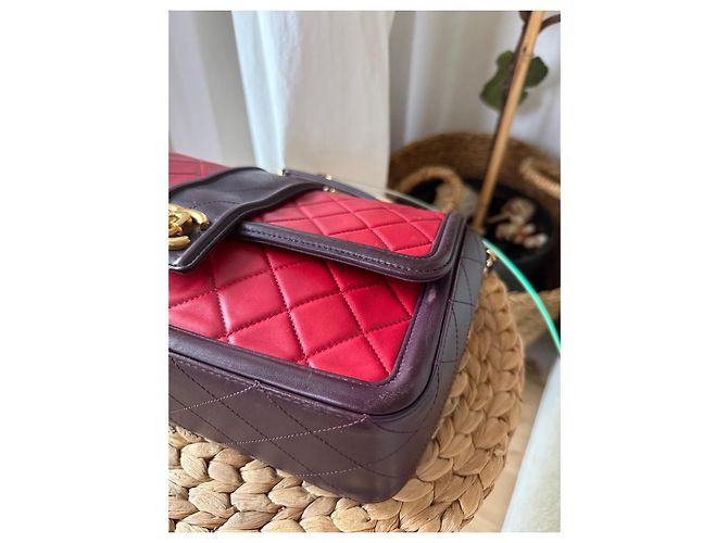 Borsa Chanel in Pelle Trapuntata Rossa e Bordeaux - vista 7