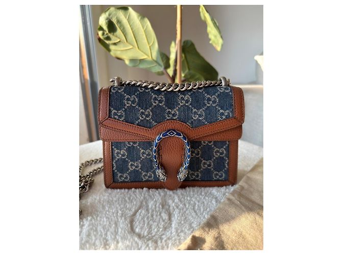Gucci Dionysus Borsa Piccola in Denim GG Supreme e Pelle Marrone - vista 10