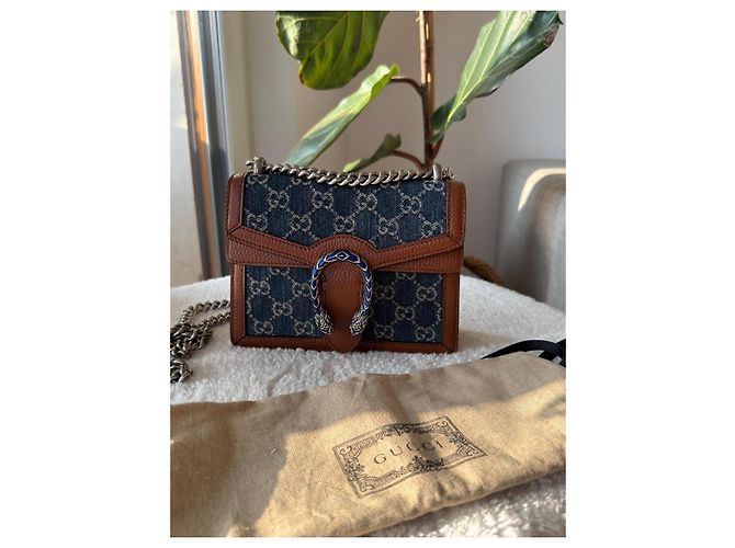 Gucci Dionysus Borsa Piccola in Denim GG Supreme e Pelle Marrone - vista 11